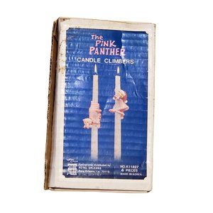 Set Of 4 Vintage Christmas Pink Panther Candle Climbers Huggers Porcelain In Box